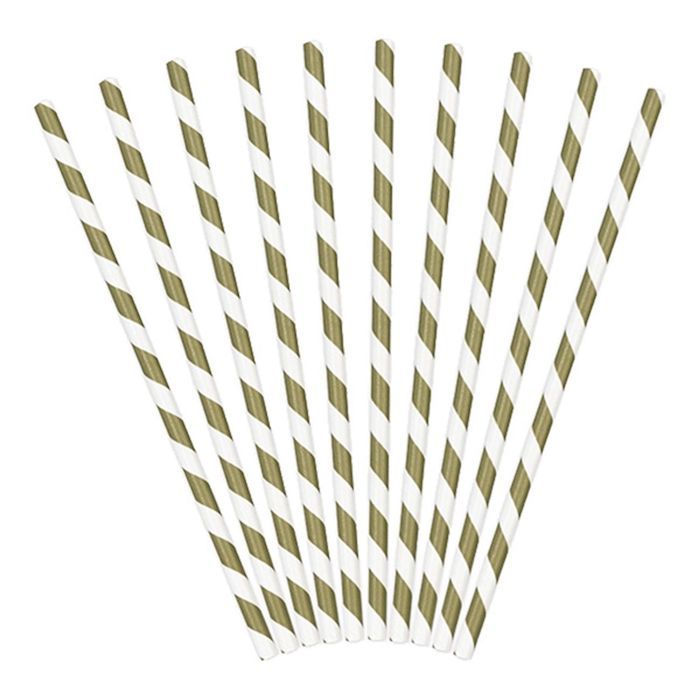 Papierttrinkhalme gold und weiß gestreift 20x