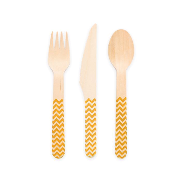 Holzbesteck orange gemustert 18 Teile - 16 cm