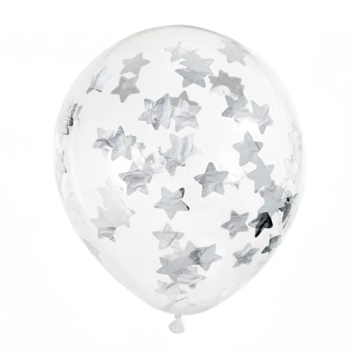 Ballons mit Sternen silberner Konfetti - 6x30 cm