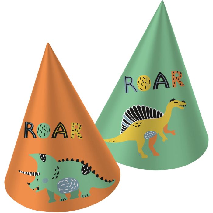 Partyhüte mit Dinosauriermotiven 6x - 16,5 cm