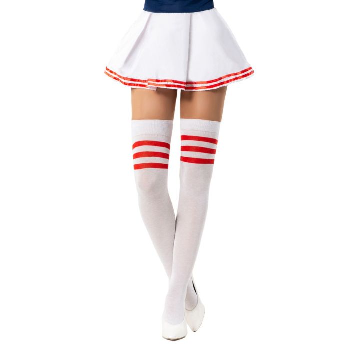 Cheerleader Kniestrümpfe Einheitsgröße weiß und rot
