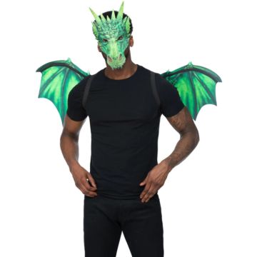 Grünes Drachenkostüm inkl. Flügel und Maske in Einheitsgröße