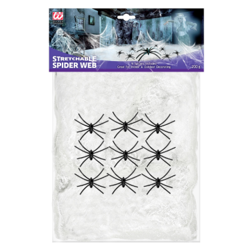 Weißes Spinnennetz mit 9 Spinnen 200g 