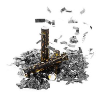 Silbernes Konfettiröhrchen 40 cm PartyVikings - Metallic Rechteckig