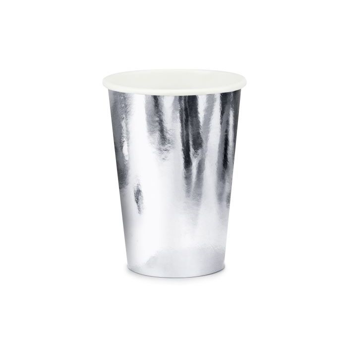 Metallic silberne Pappbecher 6x - 220 ml