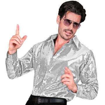 Herren-Paillettenhemd in Silber