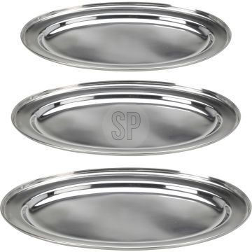 Ovale Servierplatten aus Edelstahl, Set von 3