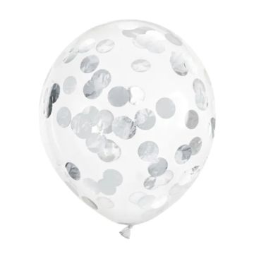 Ballons mit runder Silberkonfetti 6x - 30 cm