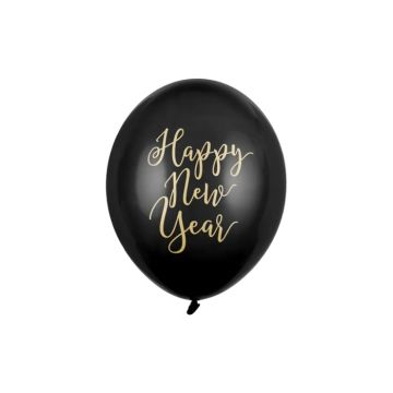 "Happy New Year" Ballons mit goldener Schrift schwarz 50x - 30 cm