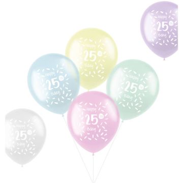 25 Jahre Ballons Pastellfarben 6x - 33 cm