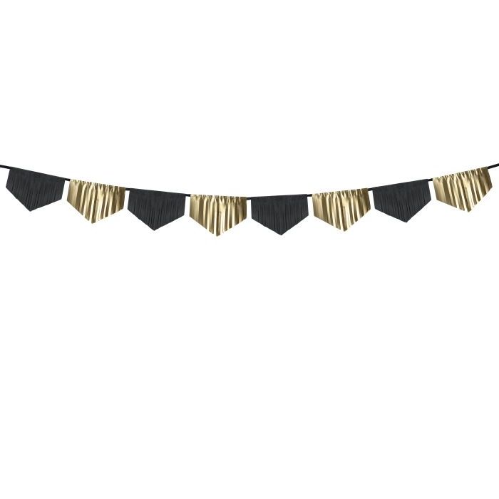 Schwarze und goldfarbene Folienfransengirlande - 3 m