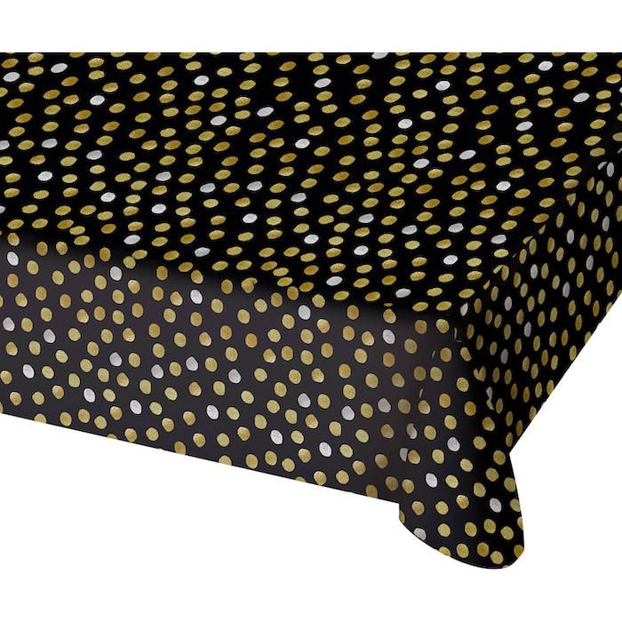 Schwarze Tischdecke mit goldenen und silbernen Punkten - 130x180 cm
