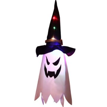 Halloween-Geisterdekoration mit Hexenhut und LED-Licht - 45x25 cm