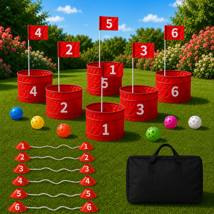 Golf-Container mit Schlägern & 6-Loch-Golfplatz-Set