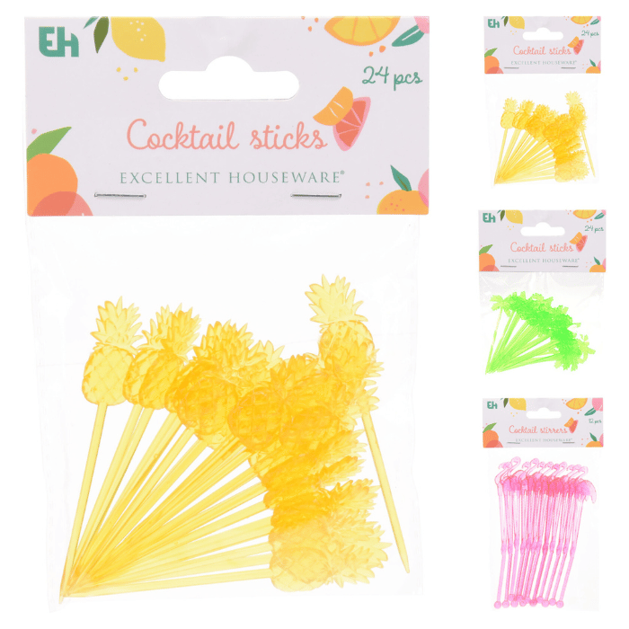 Cocktailspieße Hawaii-Motive 24x - 8 cm