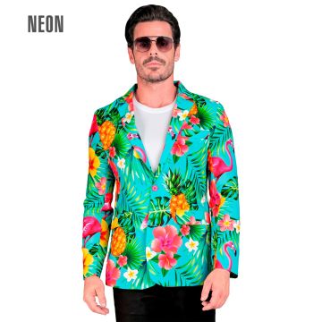 Türkisfarbene Flamingojacke mit tropischem Print