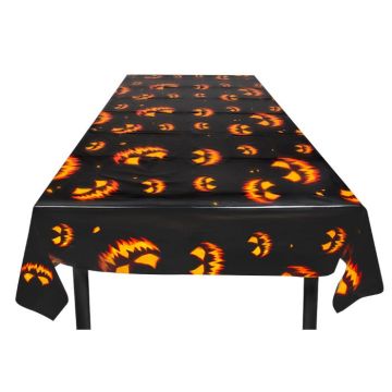 Gruselige schwarze Halloween Kürbis Plastik Tischdecke - 180x120 cm