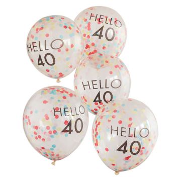 Hello 40 bunten Konfetti-Geburtsballons 5x