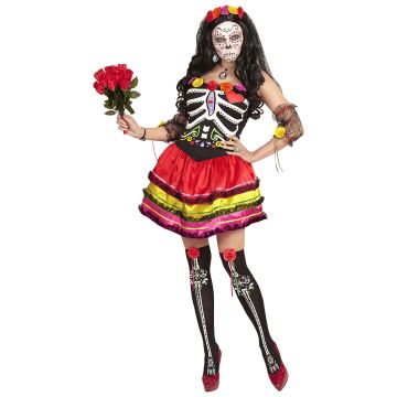 Zuckerschädel Kleid für Damen mit Strümpfen