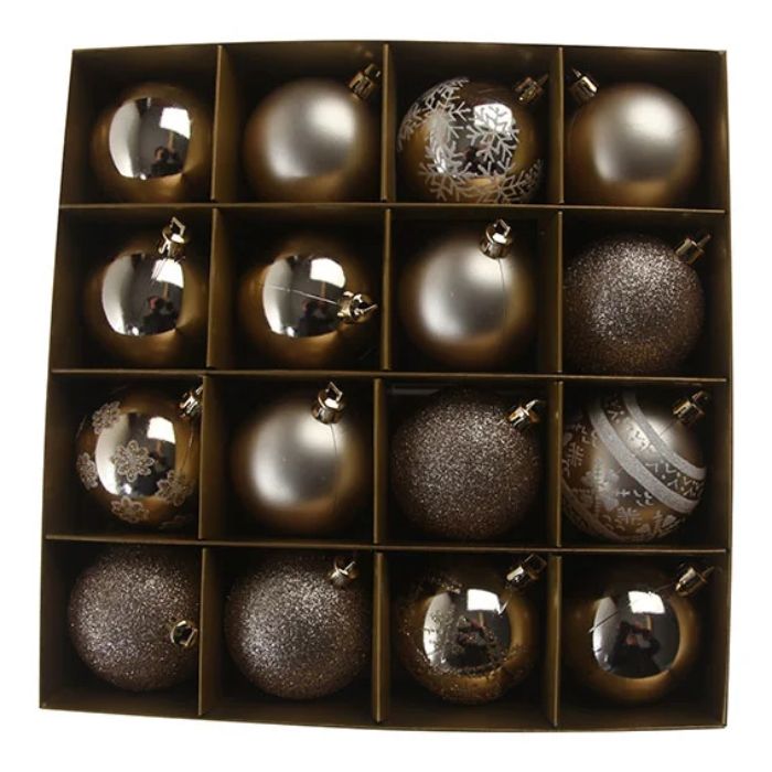 Christbaumkugeln mit Glitzer in mattem und glänzendem Gold 16x - 6 cm