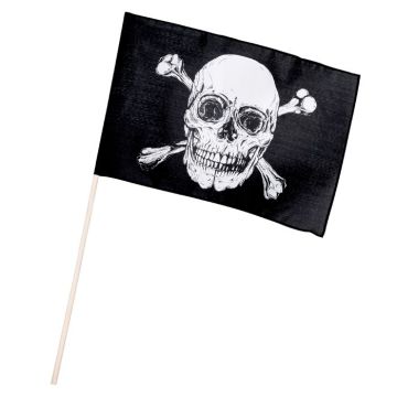 Schwarze Piratenflagge mit Totenkopf auf Stab - 30x45 cm