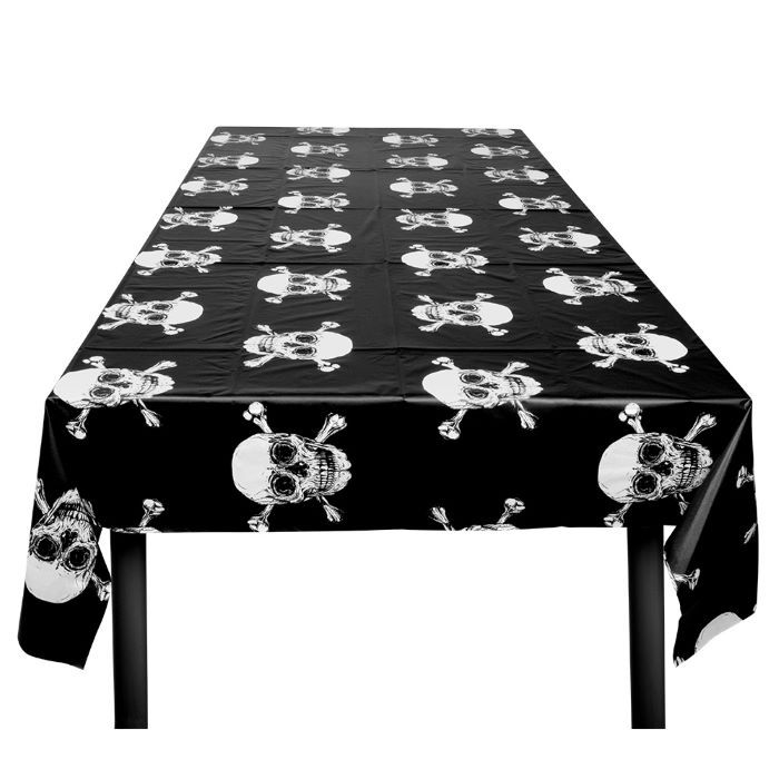 Totenkopf Plastik Tischdecke schwarz - 180x130 cm