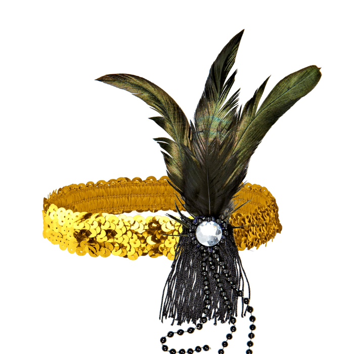 Goldenes Haarband mit Federn und Perlen