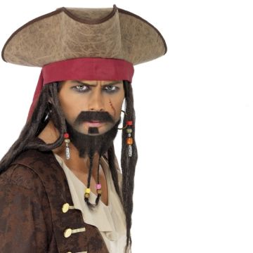 Piratenhut mit integrierten Dreadlocks und Perlen