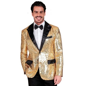 Paillettenjacke mit Satindetails in Gold
