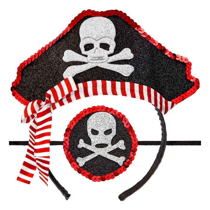 Haarreif und Piratenaugenklappe aus glitzerndem Material