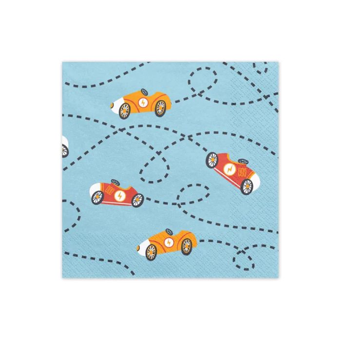 Blaue Servietten mit Automotiven 12x - 33x33 cm