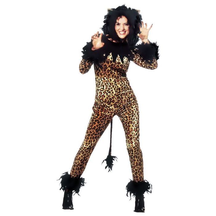 Leoparden Overall Kostüm mit Federdetails - 2 Teile