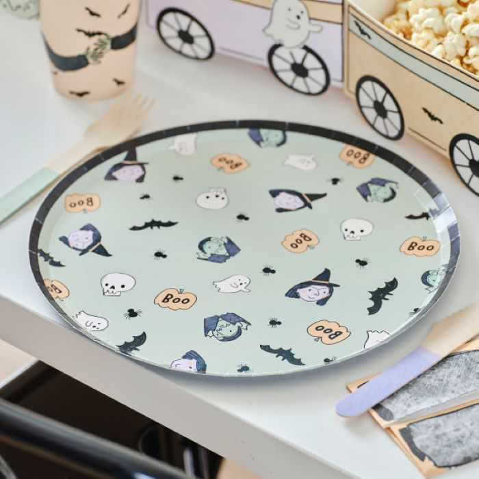 Pappteller mit gemütlichen Halloween-Motiven 8x - Ø 22 cm