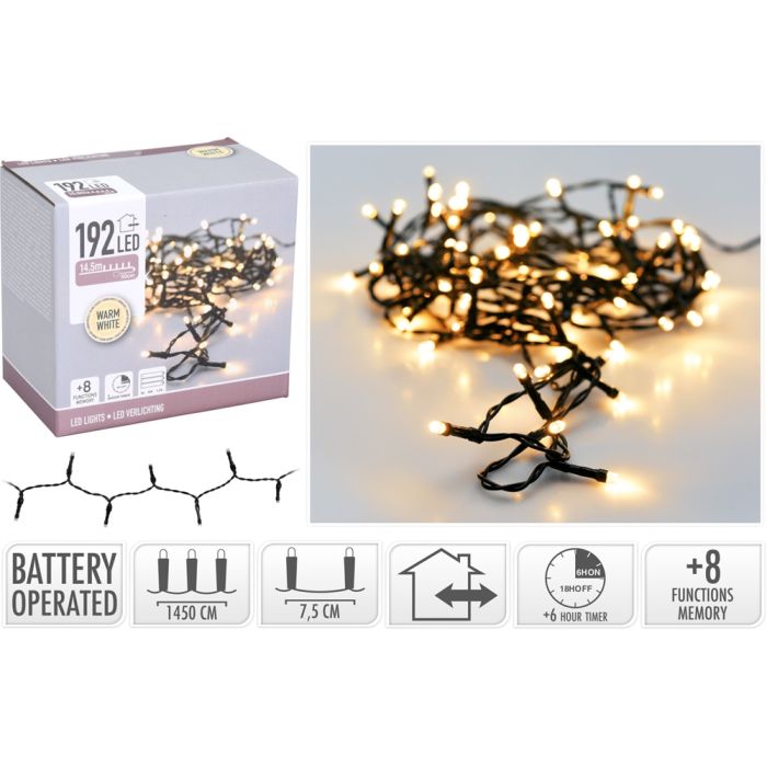 LED-Lichterkette 192 LED warmweiß batteriebetrieben - 14,5 m 