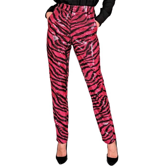 Pailletten-Hosen für Damen mit pinkem Tierdruck