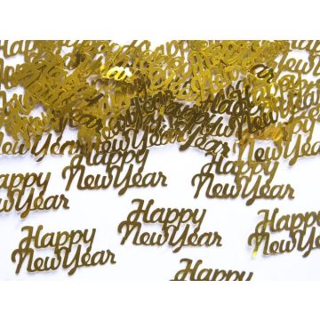 Goldenes Happy New Year Tischkonfetti 3 g - 4x2 cm