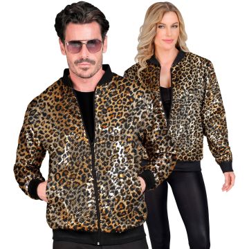 Paillet-Bomberjacke mit Leopardenprint in Gold
