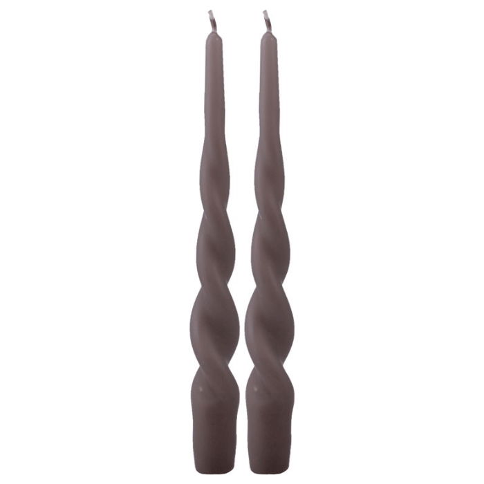 Geschwungene Stumpenkerzen dunkel Sand 2x - 24 cm