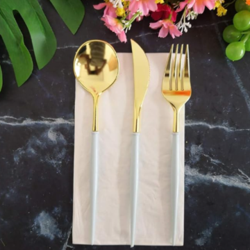 Plastik Besteckset Gold inkl. Gabel, Messer und Esslöffel