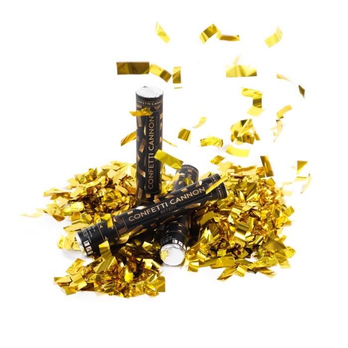 Gold Konfettiröhre 40 cm PartyVikings - Metallic Rechteckig