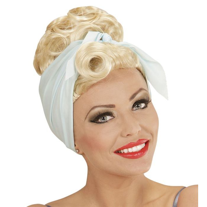 Blonde 50er Perücke mit Kopftuch