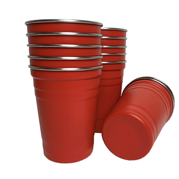 Beer Pong Becher rot Edelstahl 12x - 0,45 L