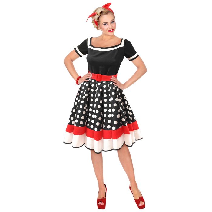 Retro-Kleid mit Kontrastbesatz und Gürtel