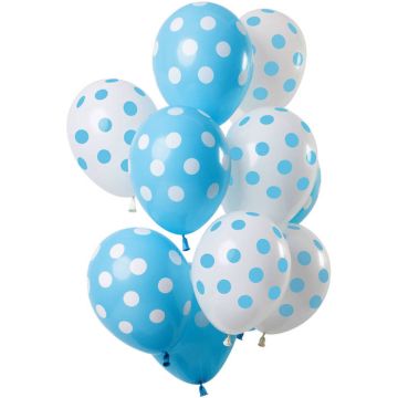 Weiße und blaue gepunktete Ballons 12x - 33 cm