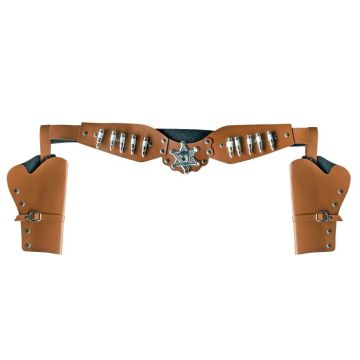 Cowboy-Sheriff-Gürtel mit doppeltem Holster braun - 125 cm