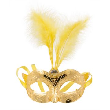 Venezianische goldene Maske mit Federn - 23x23 cm