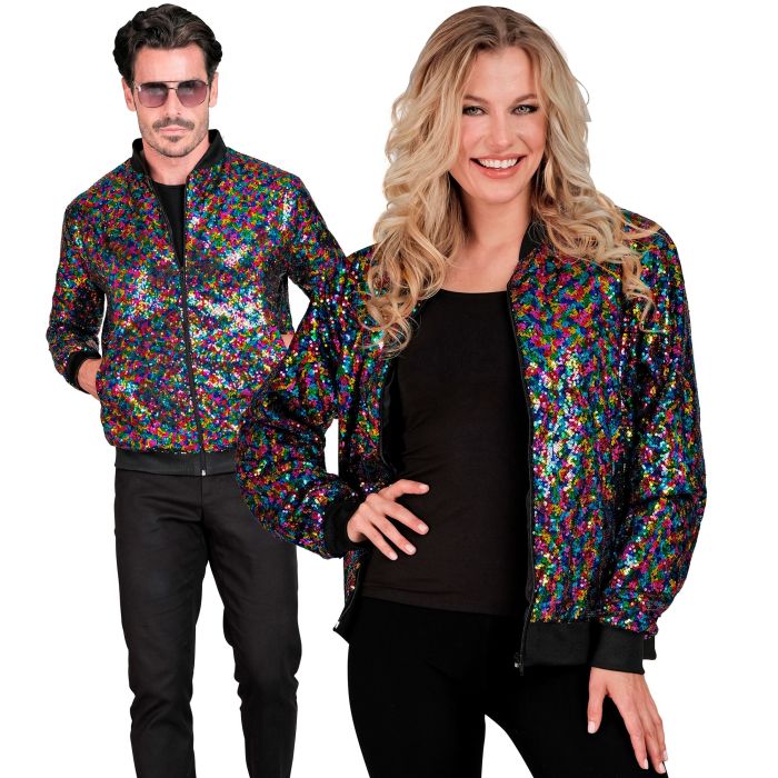 Pailletten-Bomberjacke in Regenbogenfarben