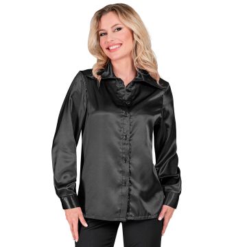 Schwarze Disco Bluse aus Satin für Damen
