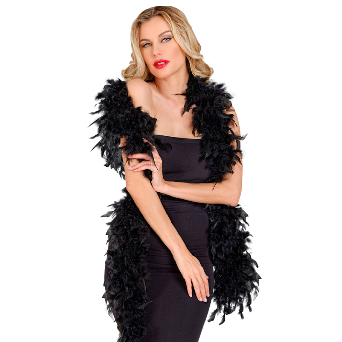 Schwarze Boa mit Federn deluxe - 180 cm