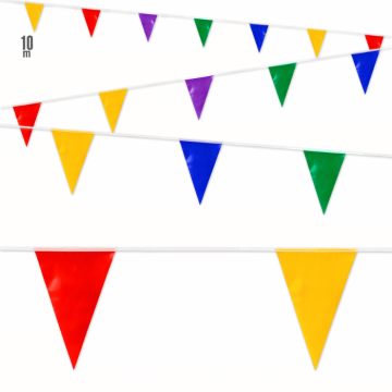 Multifarvet flagguirlande - 10 meter